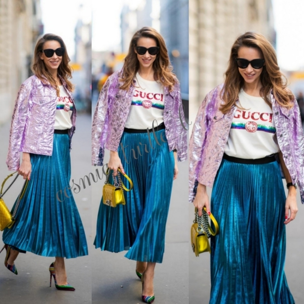 "Host Pick" Metallic Pleated Accordion Midi Skirt - Picture 4 of 11